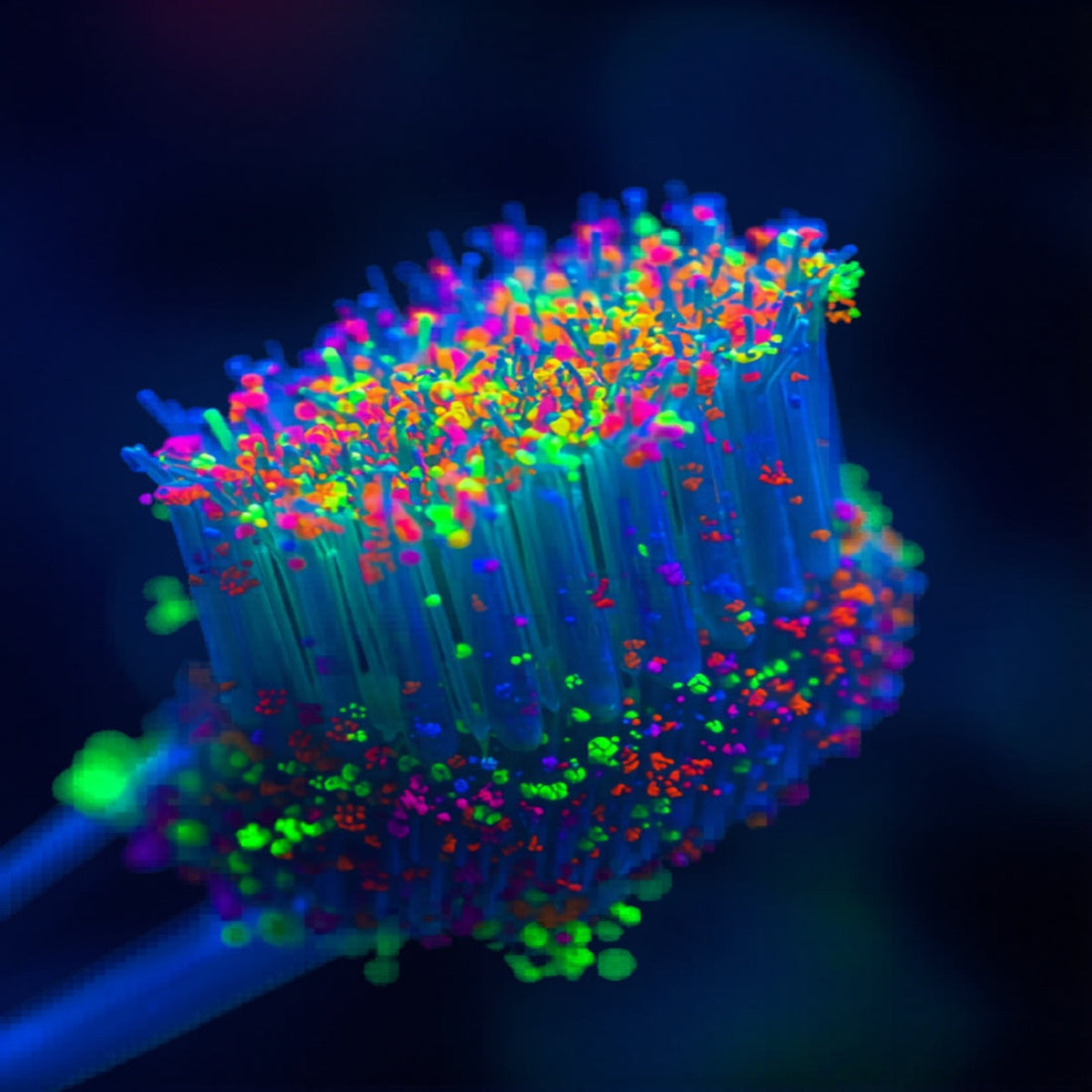 Brosse à dents envahie par des millions de bactéries fluorescentes — stérilisateur UV KSD