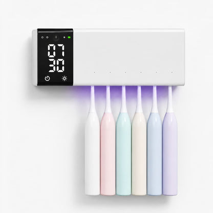 Stérilisateur UV pour brosses à dents - lumière UVC active, fixé au mur, 6 brosses colorées